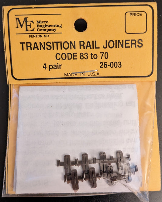 Micro Engineering Transition Rail Joiners - Code 83 to 70